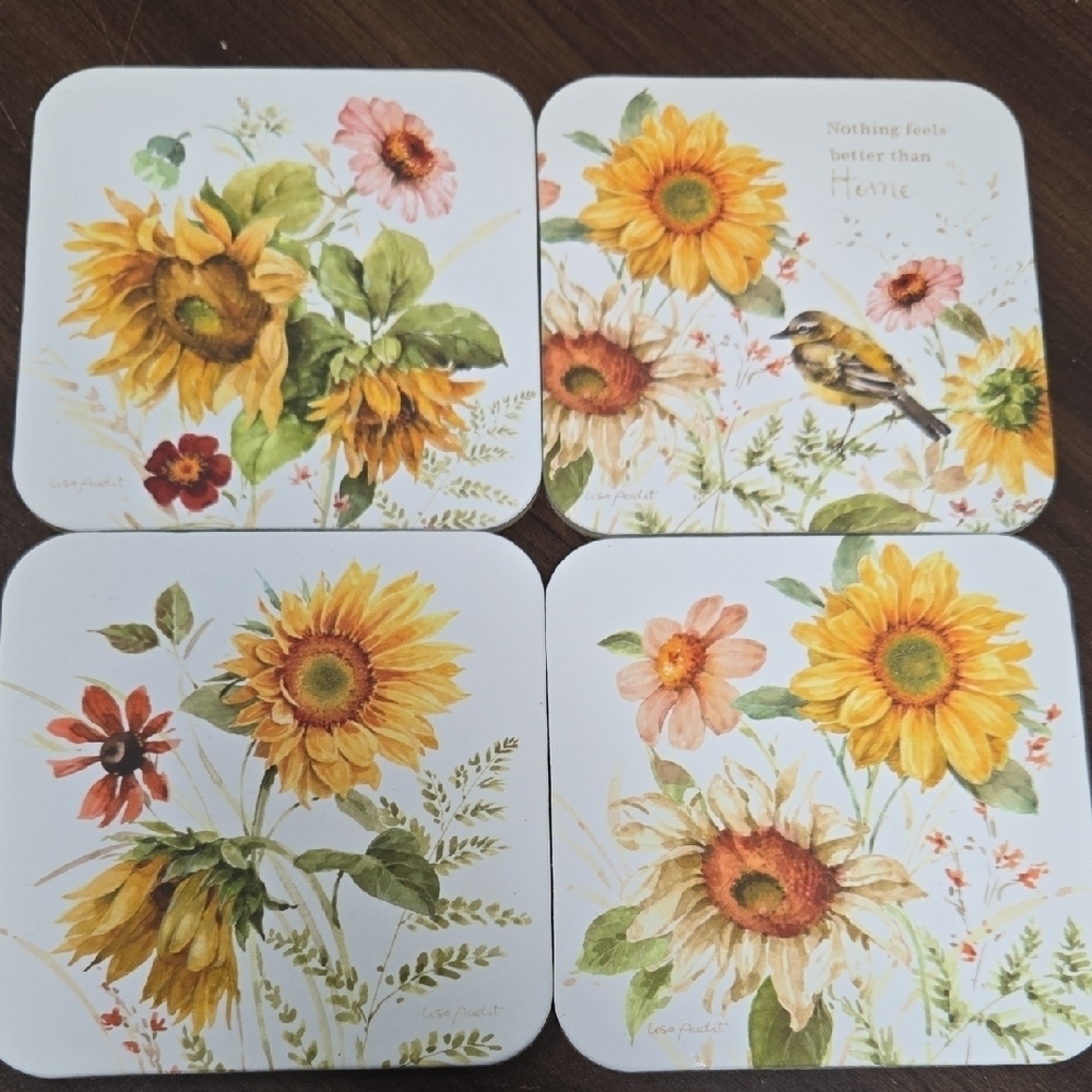 Legacy Publishing Set of 4 Cork Backed Floral and Bird Print Coasters